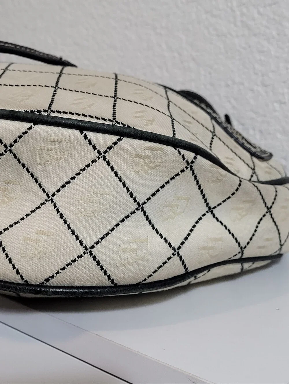 Dooney & Bourke Cream Black Canvas Monogram Hobo Shoulder Handbag